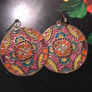 Multi-colored large round dangle earrings